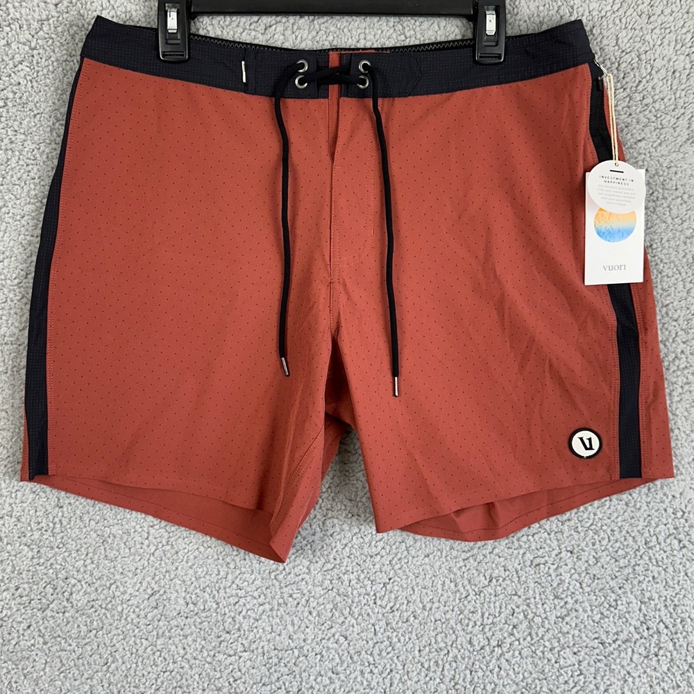 Vuori Peak Boardshorts 33 Red Clay Micro Dot Drawstring Pocket Logo Pull On NEW‎